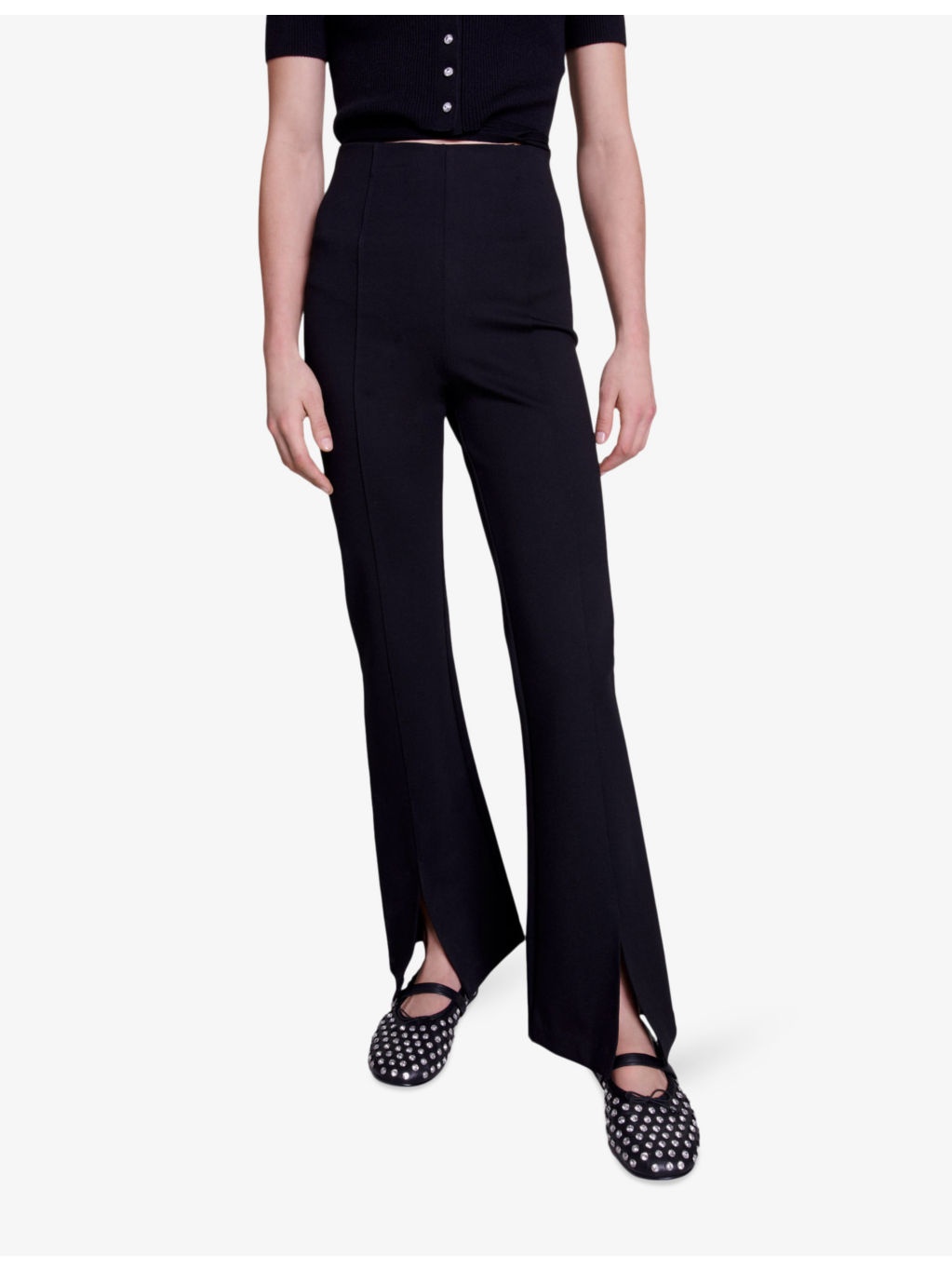 Split-cuff flare-leg high-rise stretch-woven trousers - 5
