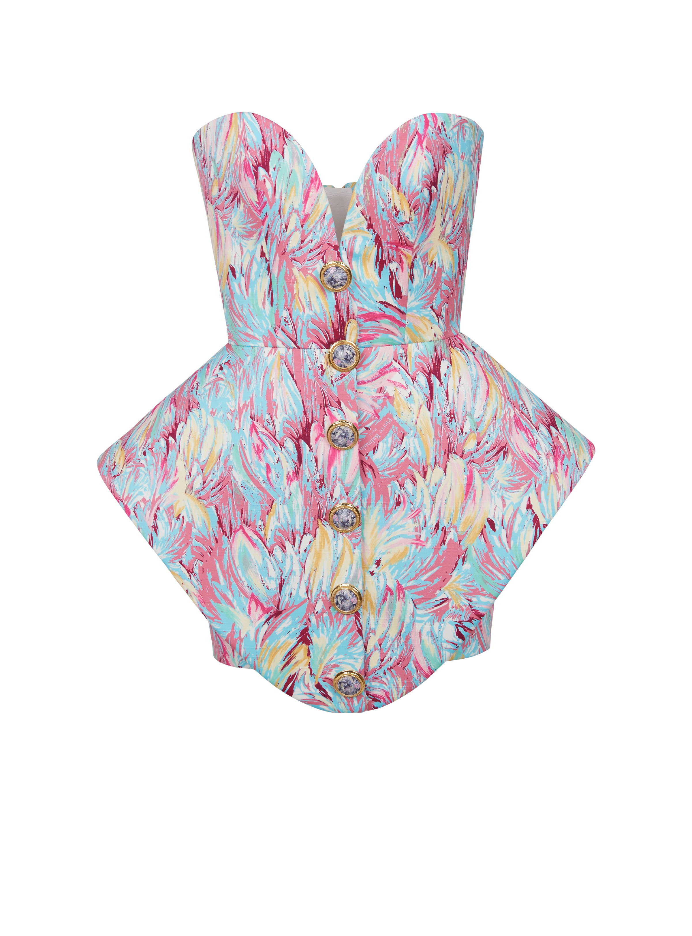 Peplum bustier dress with Feather print - 1