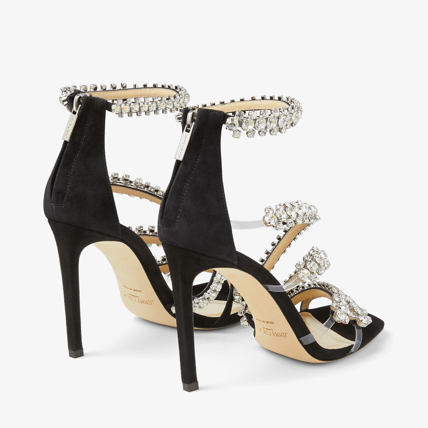 JIMMY CHOO Josefine 100 Black Suede Sandals with Crystal