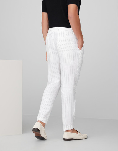 Brunello Cucinelli Linen chalk stripe leisure fit trousers with pleat outlook