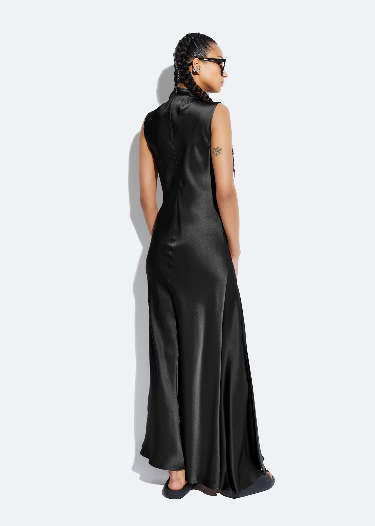 Satin Drape Neck Sleeveless Dress - 3