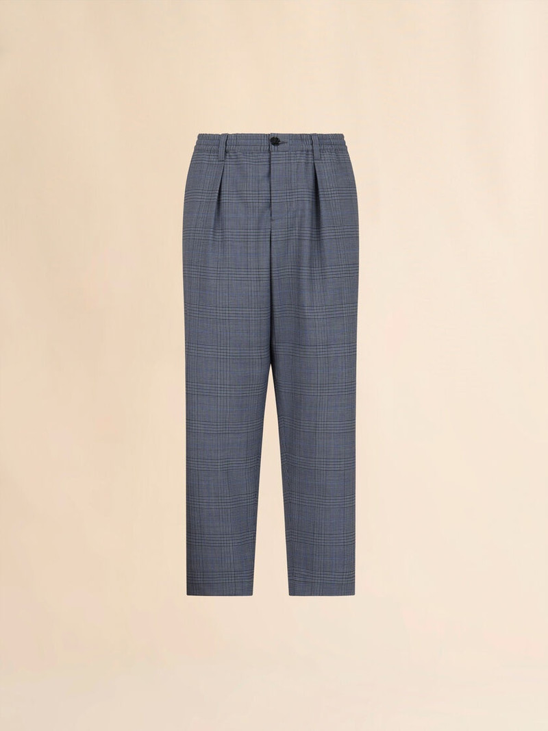 BLUE CHECKED WOOL TROUSERS WITH DRAWSTRING WAIST 1