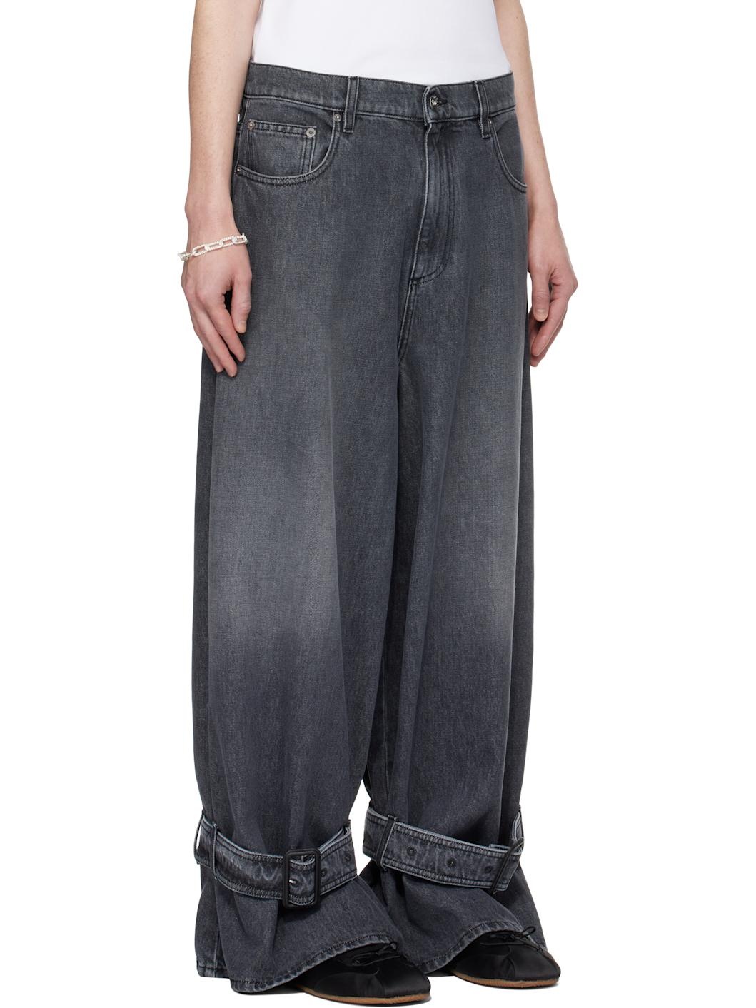 Gray Buckled Cuff Denim Jeans - 2