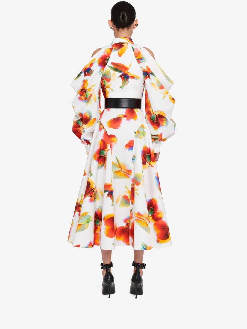 Women's Slashed Drape Sleeve Shirt Dress in Optic White - 4