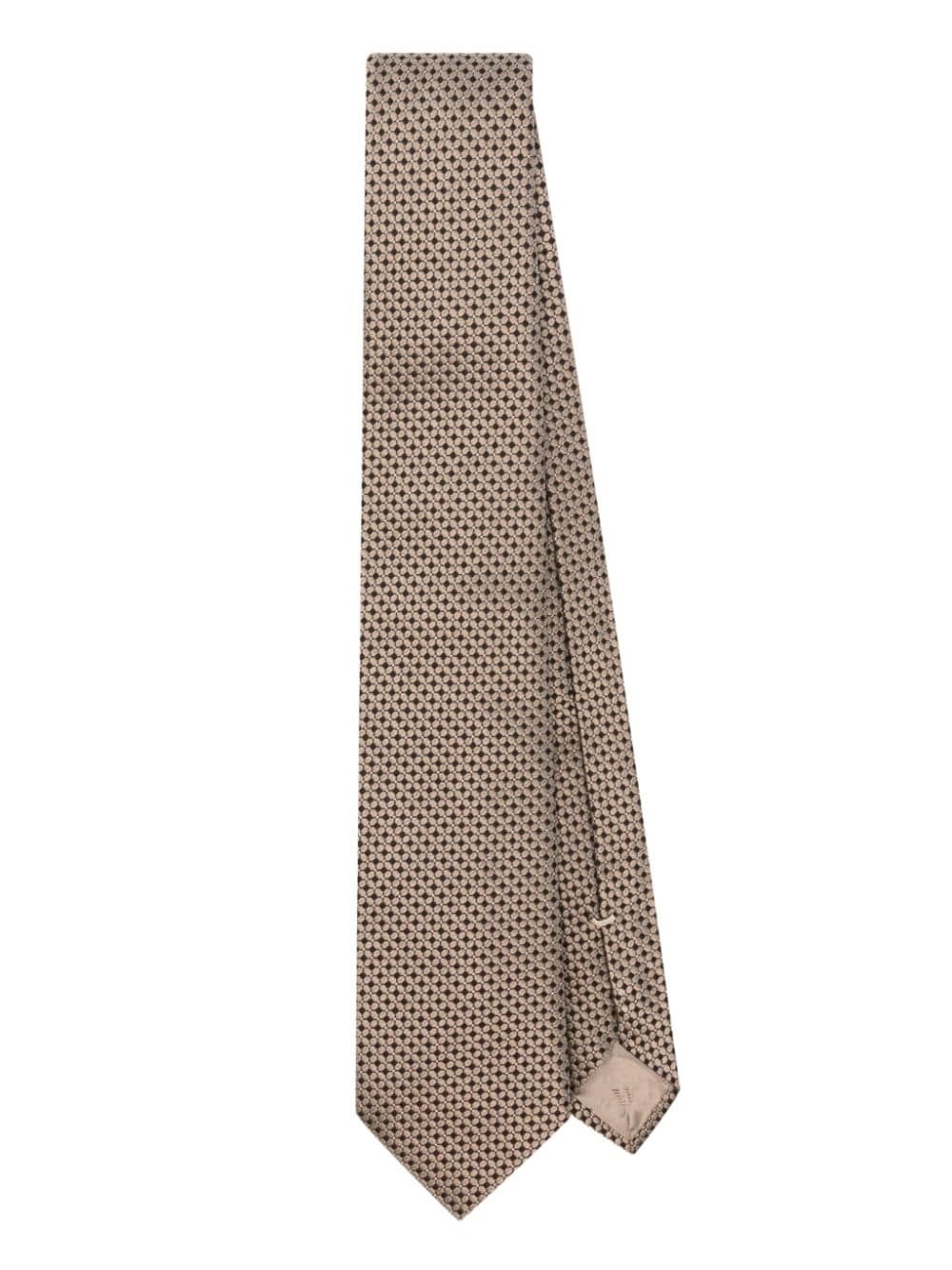 geometric-pattern silk tie - 1