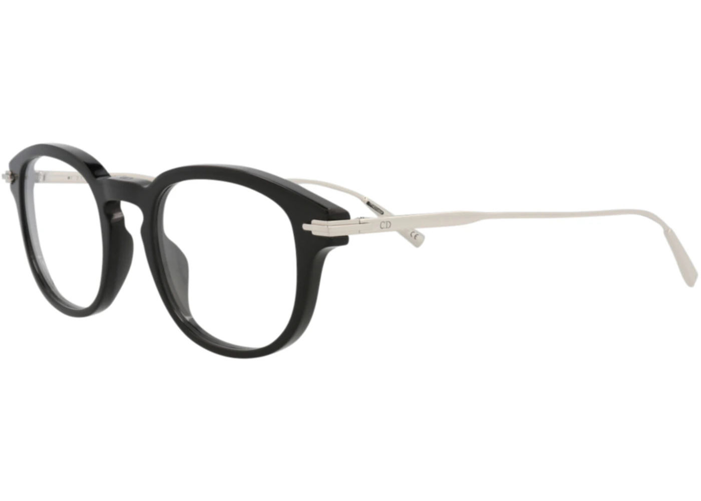 Dior Round-Frame Acetate Optical Frames Black Silver Transparent (DM50030I-49-001) - 2