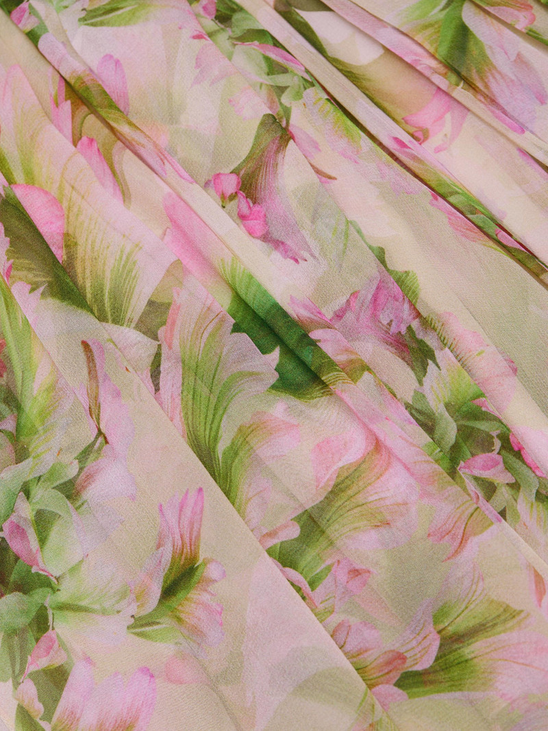 Women's Floral Chiffon Draped Strapless Gown - Carnation Multi 5