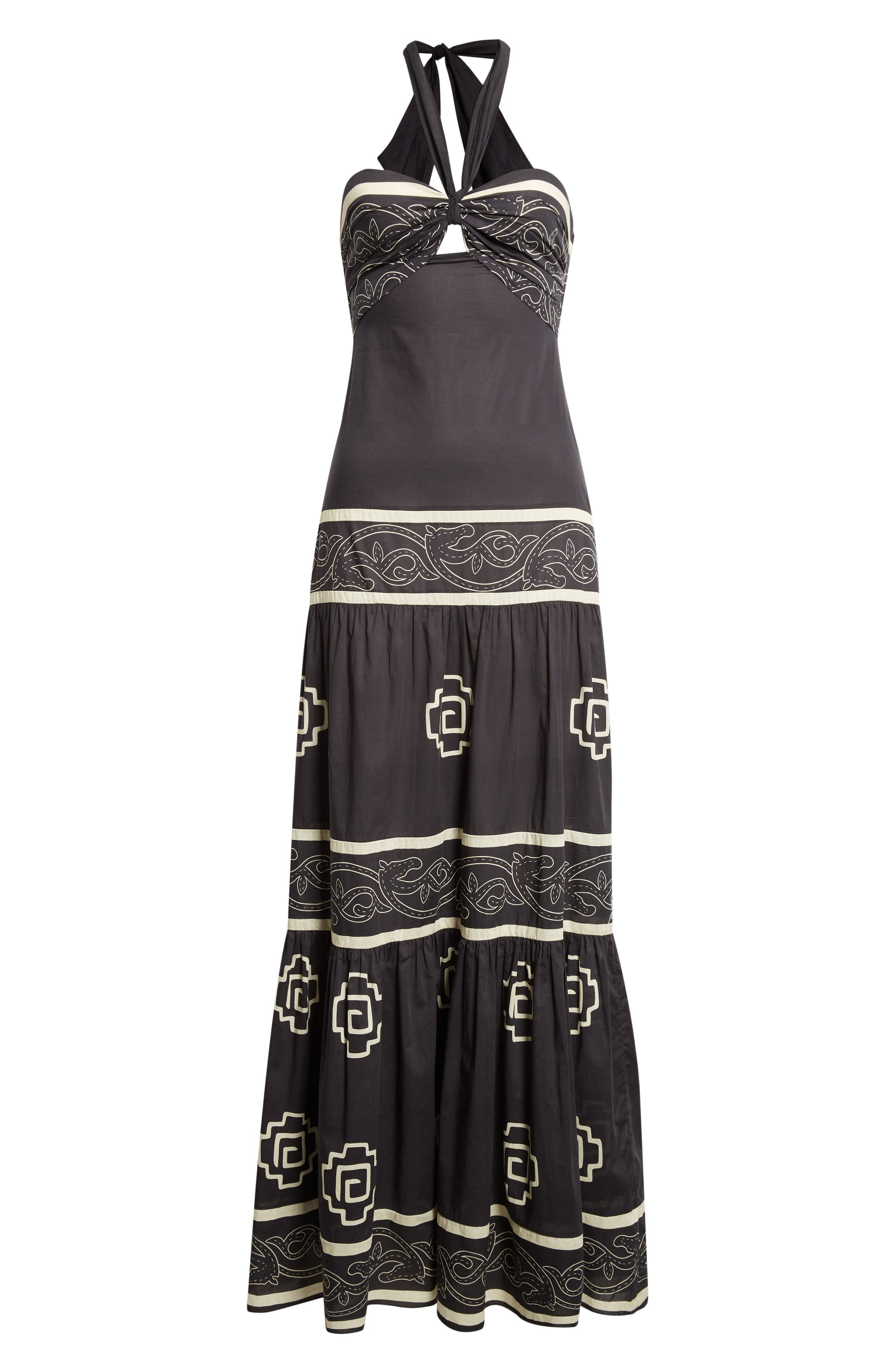 Johanna Ortiz Orilla del Mar Halter Maxi Dress in Black /Ecru at Nordstrom - 5