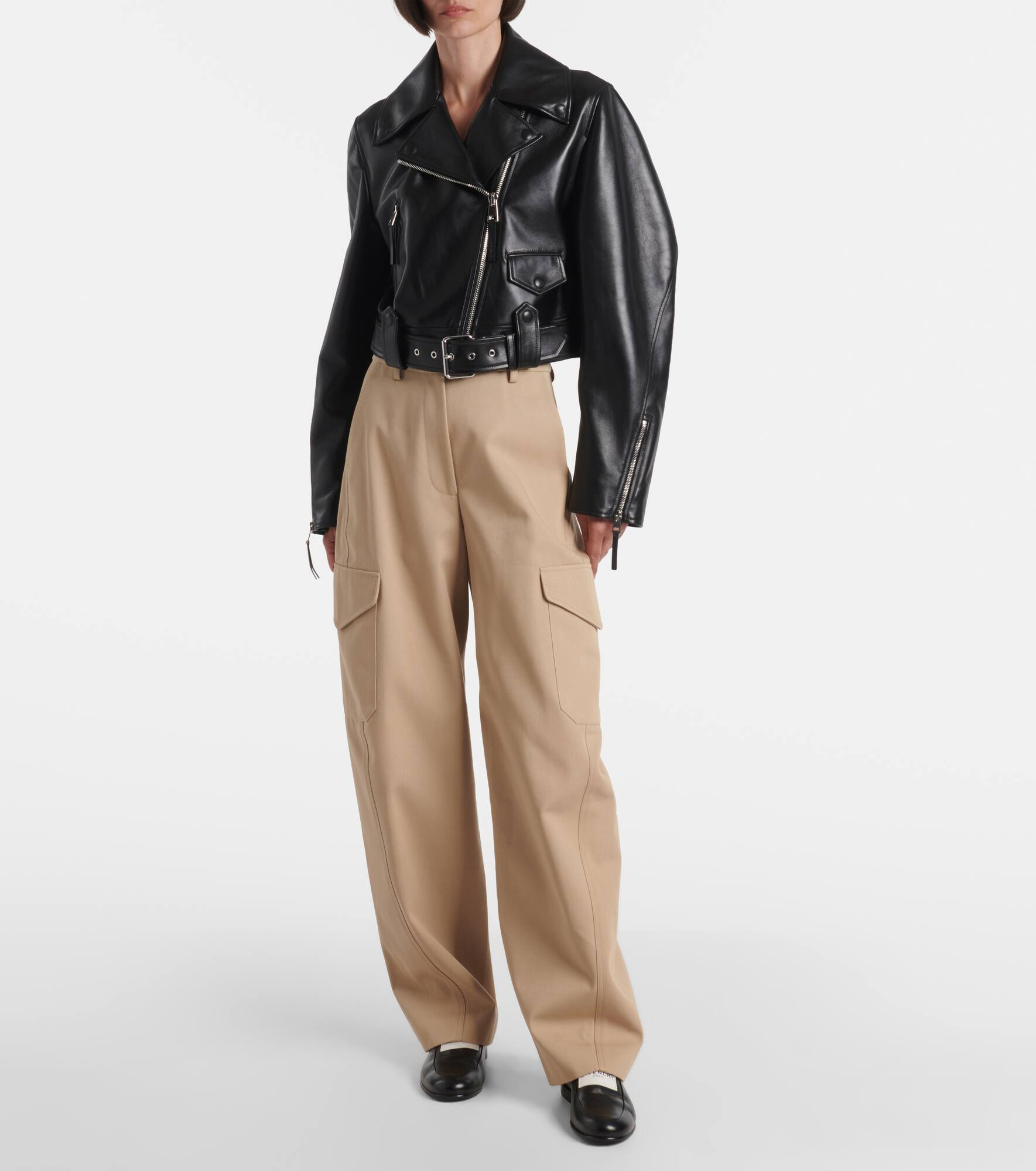 Cocoon cropped leather biker jacket - 2