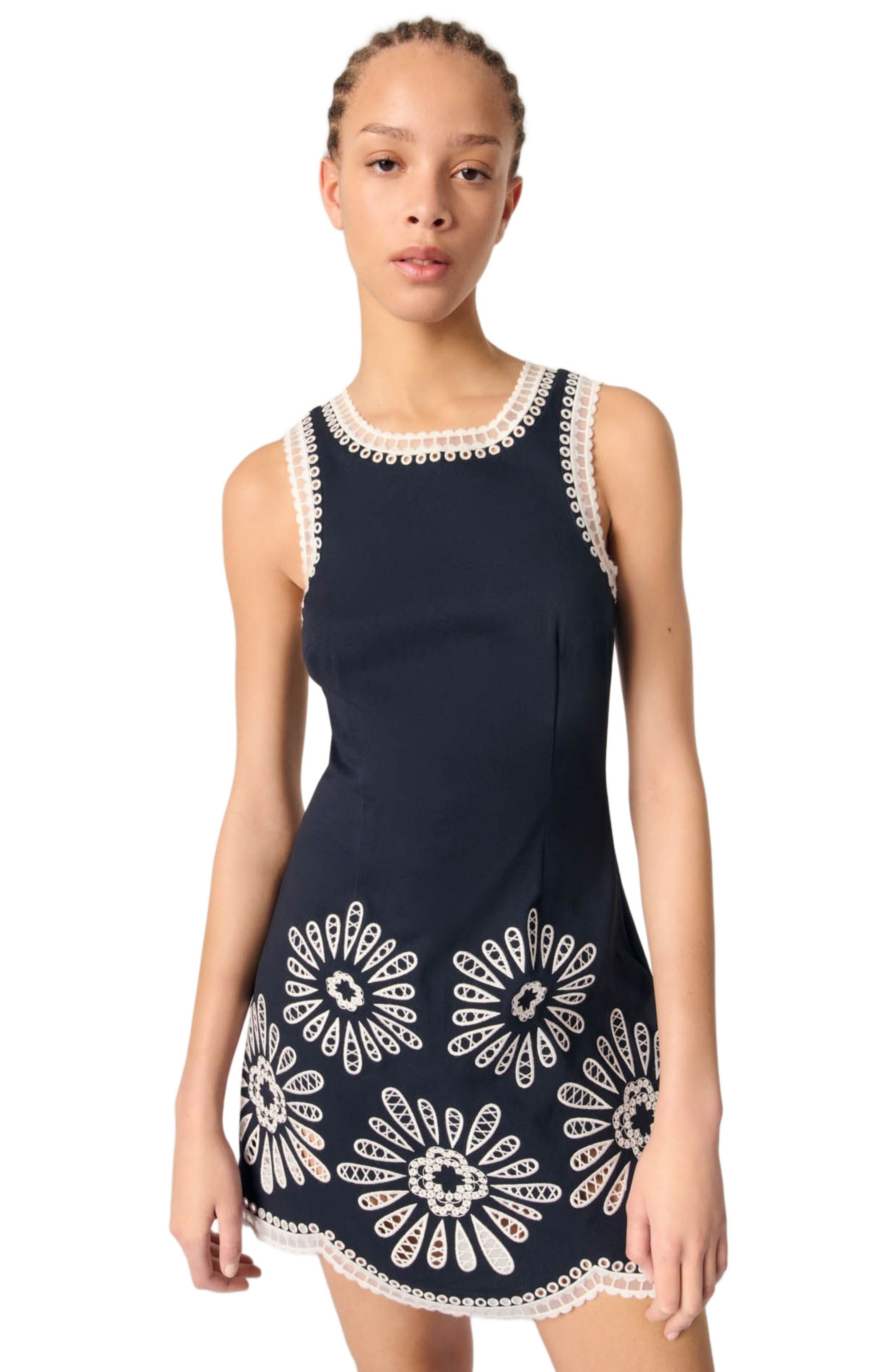 maje Short dress with crochet details in Navy at Nordstrom - 4