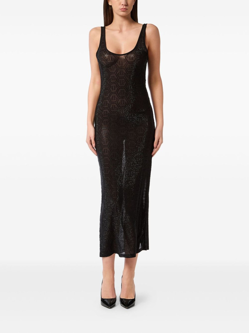 PHILIPP PLEIN Tulle Monogram Strass midi dress outlook