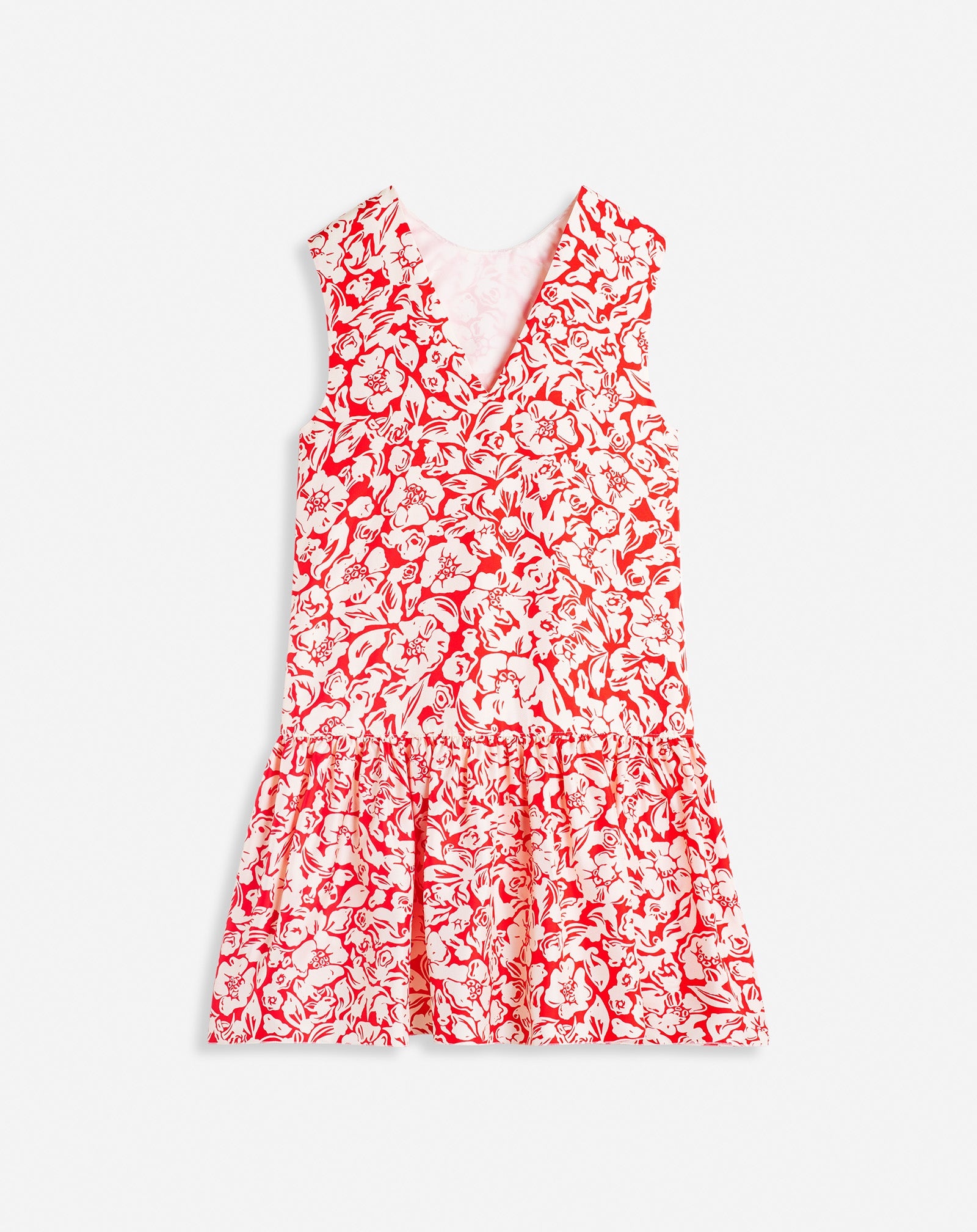 SLEEVELESS ROUND NECK DRESS WITH RUFFLES IN PRINTED SILK TWILL - 8