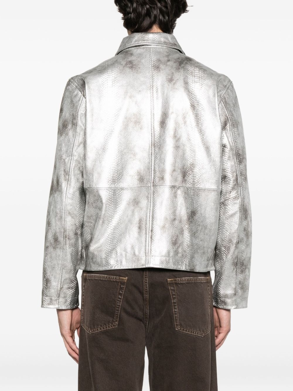 snakeskin-effect zip-front jacket - 4