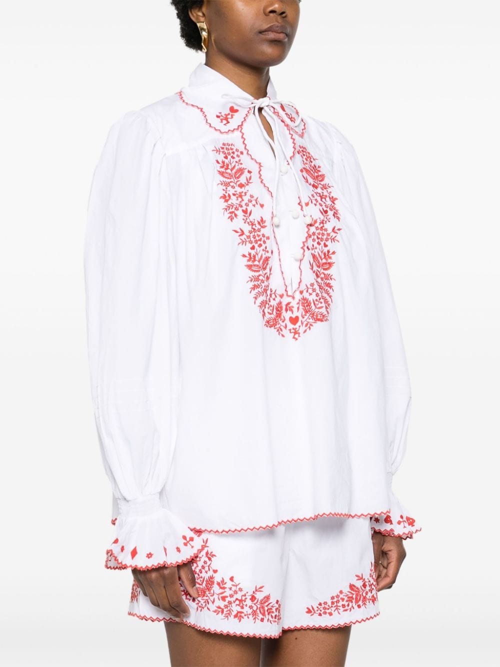 Hearts-embroidered cotton shirt - 3