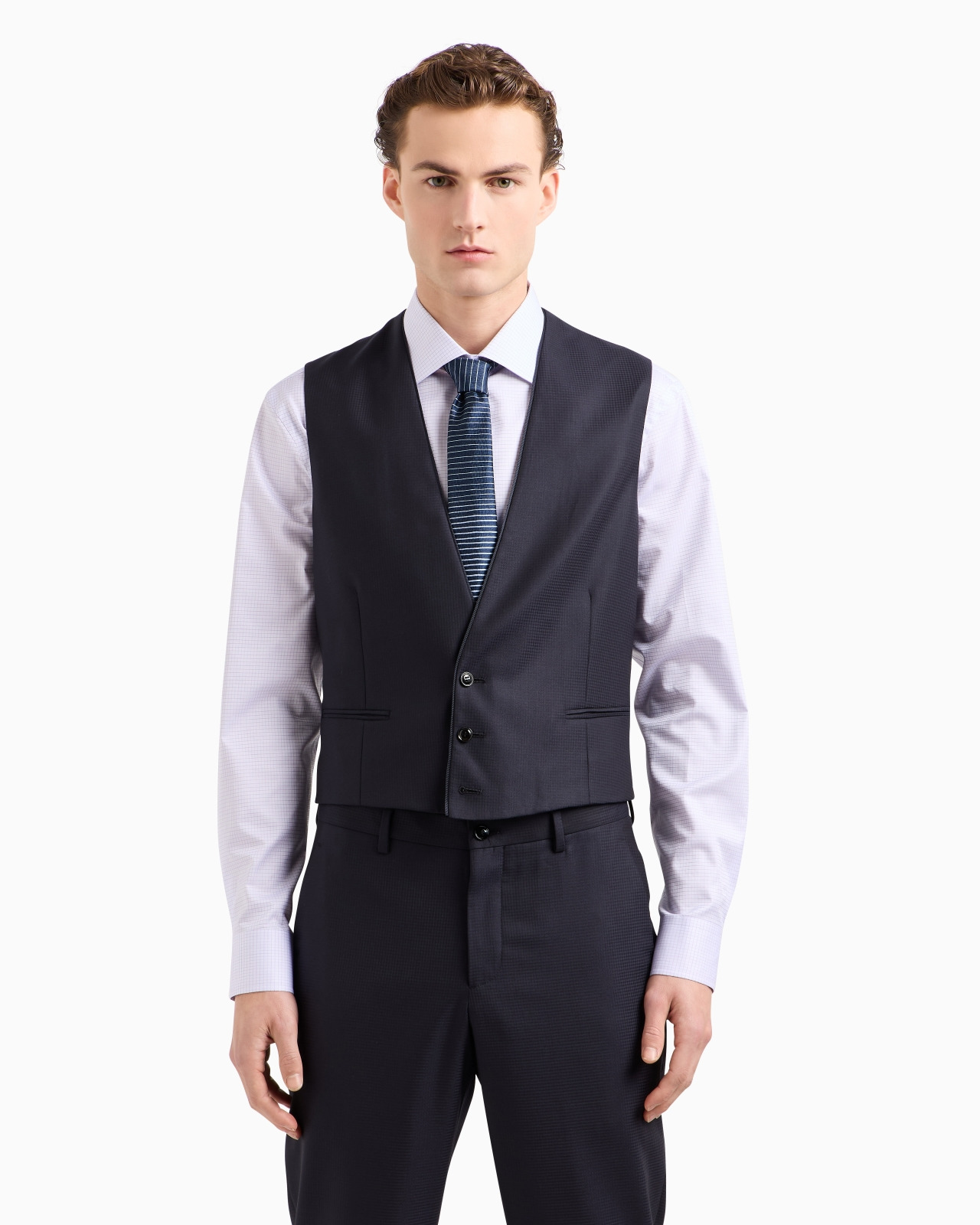 SINGLE-BREASTED WAISTCOAT IN MICRO GINGHAM VIRGIN WOOL - 4