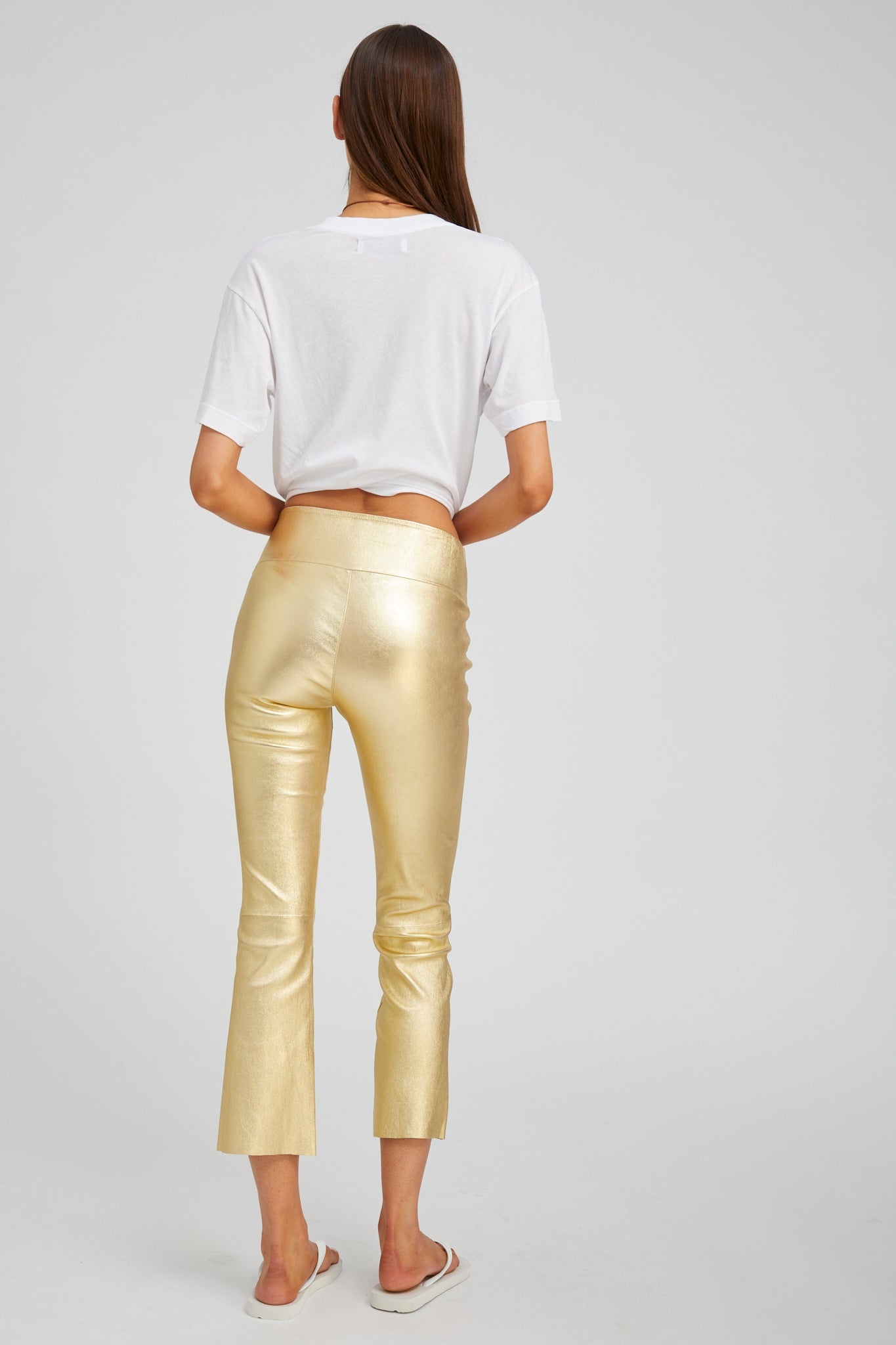 METALLIC GOLD LEATHER CROP FLARE - 4