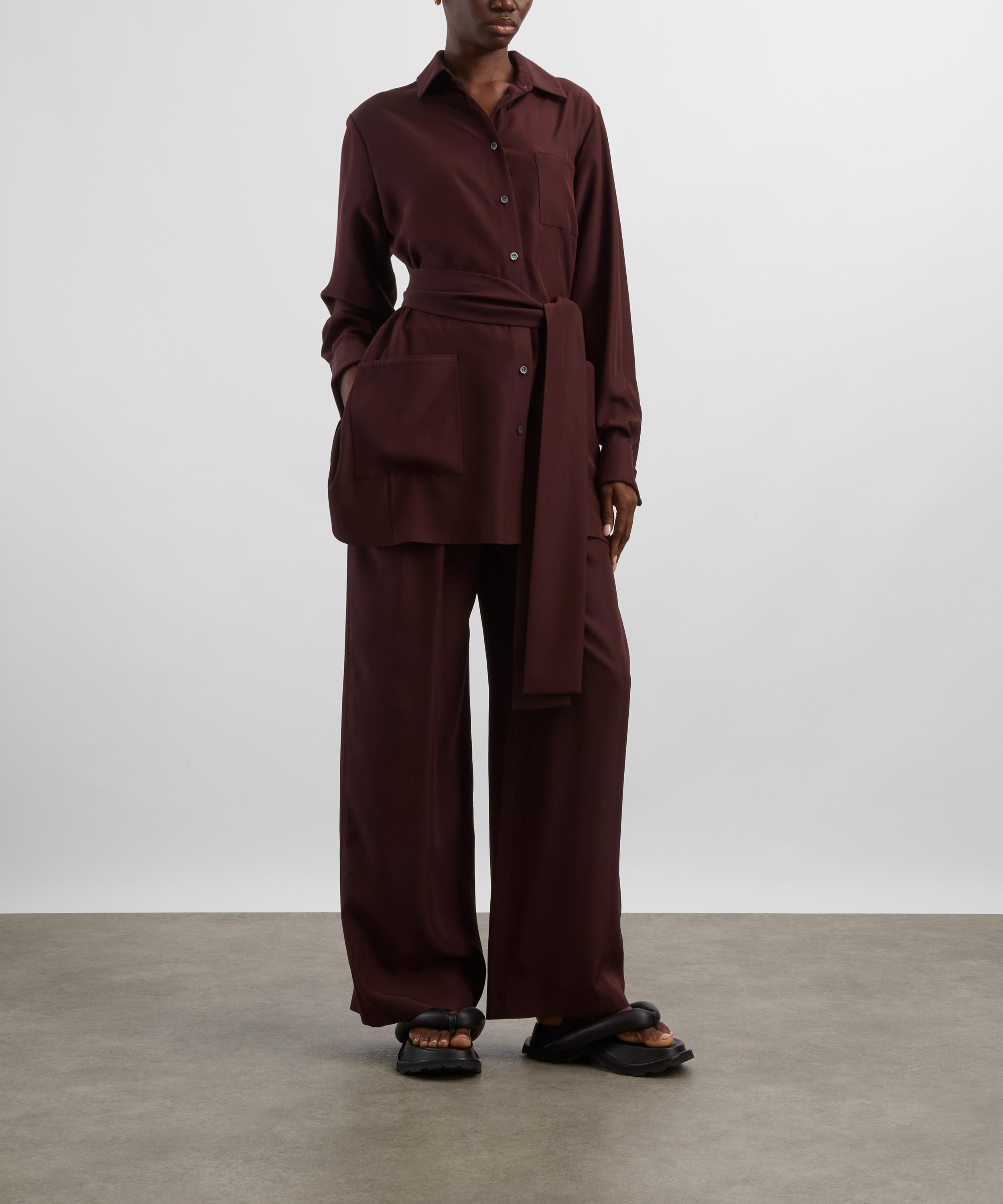 Burgundy Belted Silk Blouse - 2