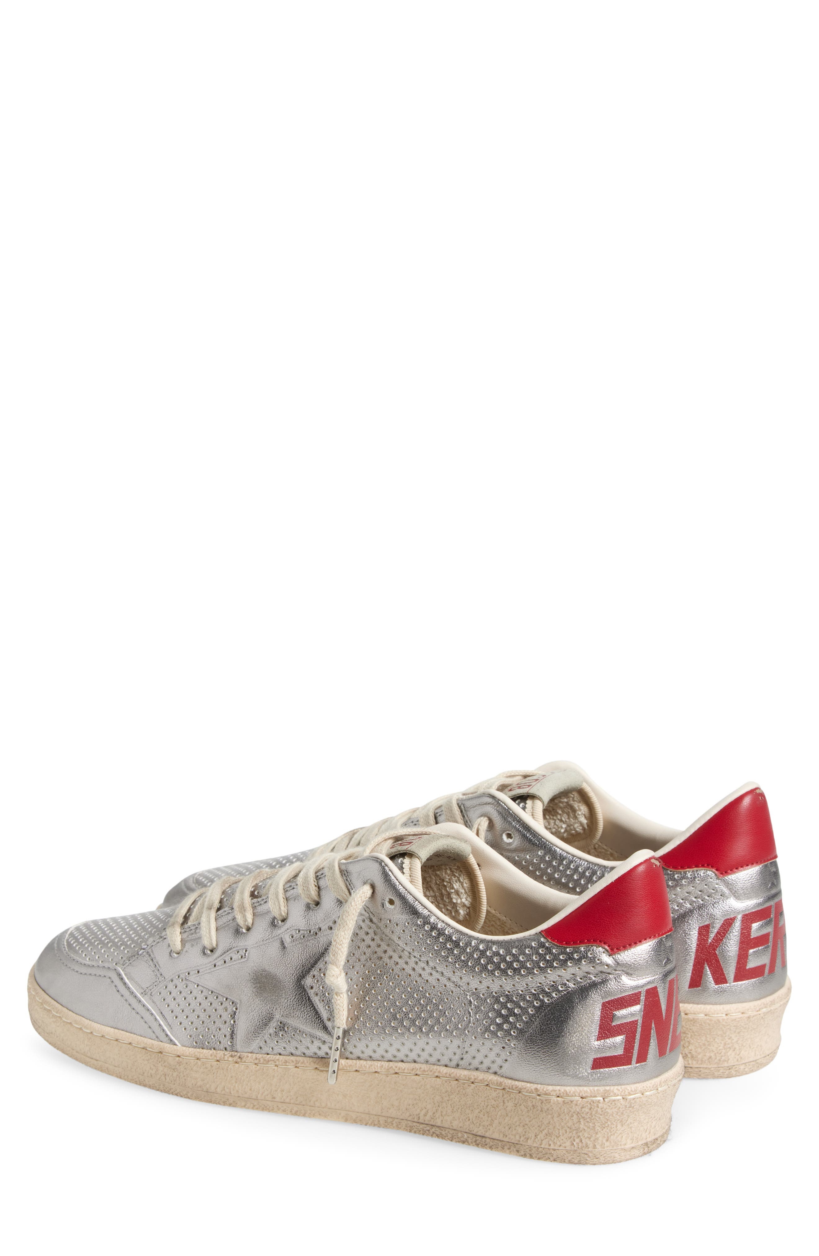 Golden Goose Ball Star Perforated Low Top Sneaker in Silver/Red at Nordstrom - 2