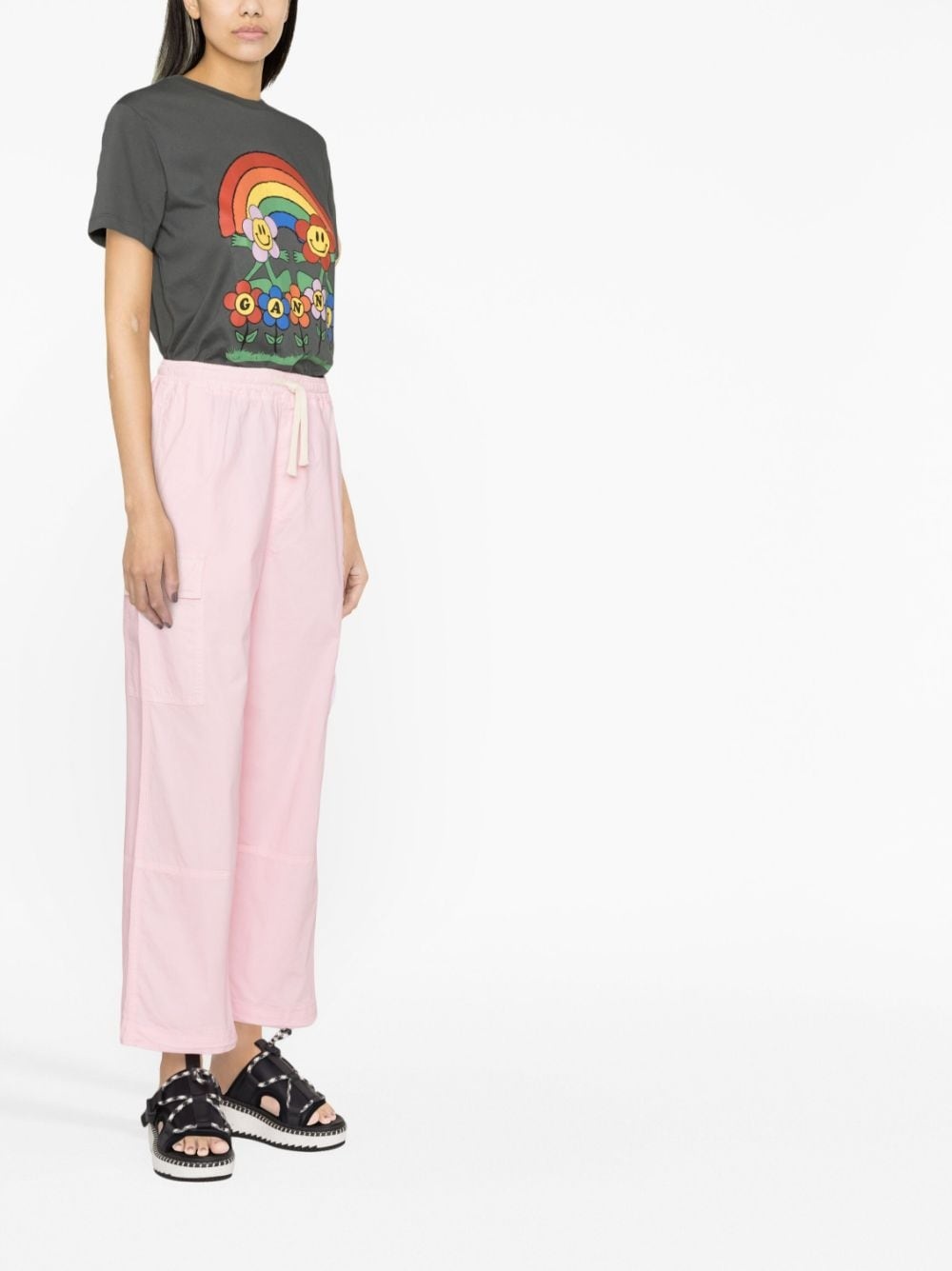 floral-appliqué cropped cargo trousers - 4