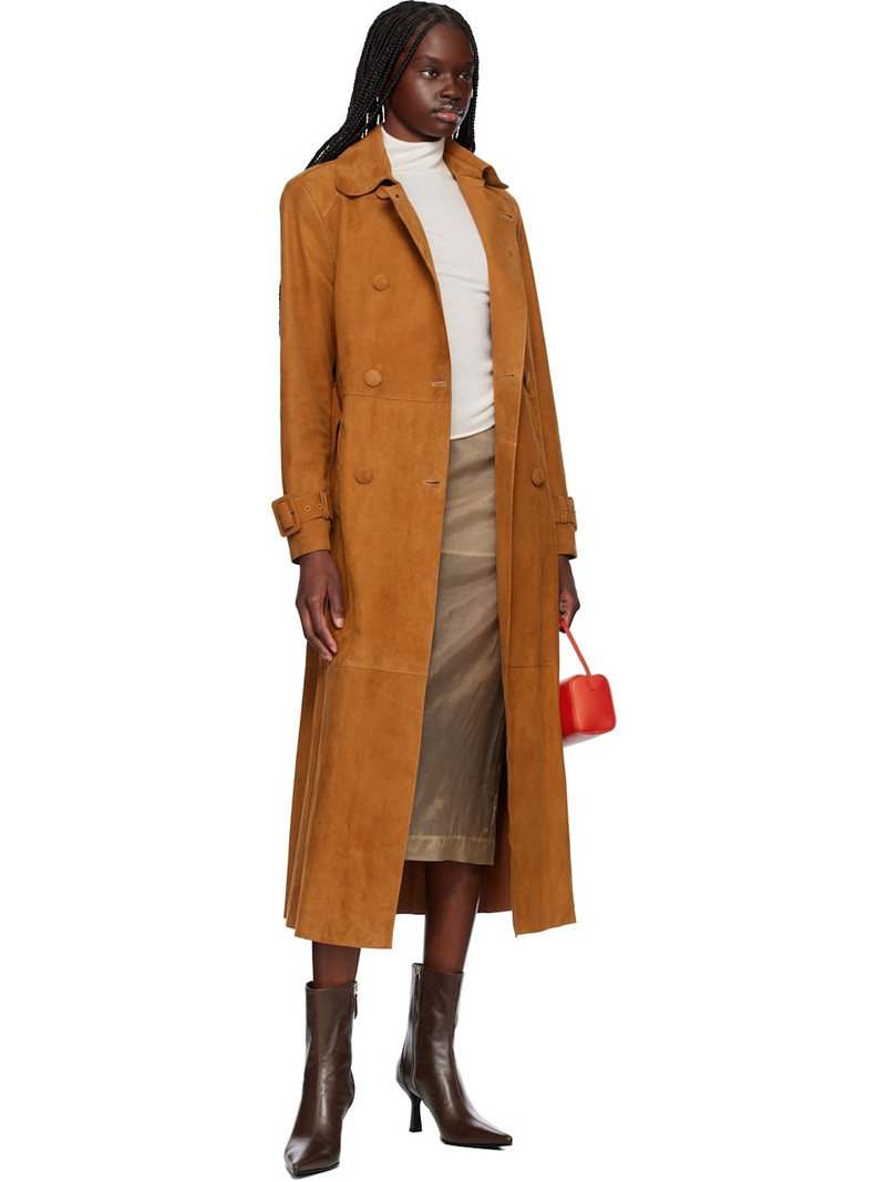 NOUR HAMMOUR Tan Tate Everyday Suede Trench Coat outlook