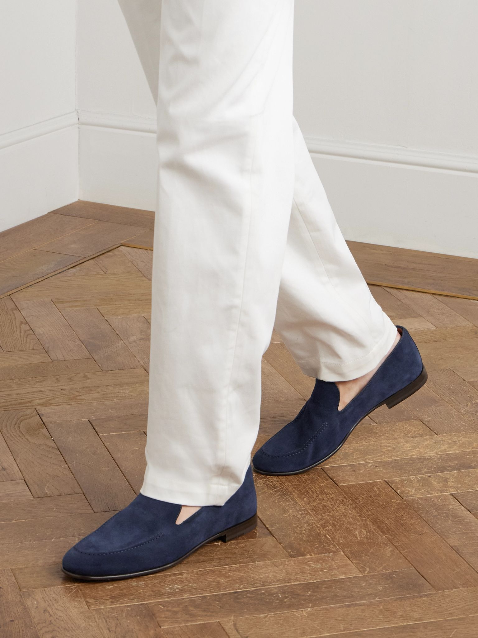 Logo-Embellished Suede Loafers Navy - 2