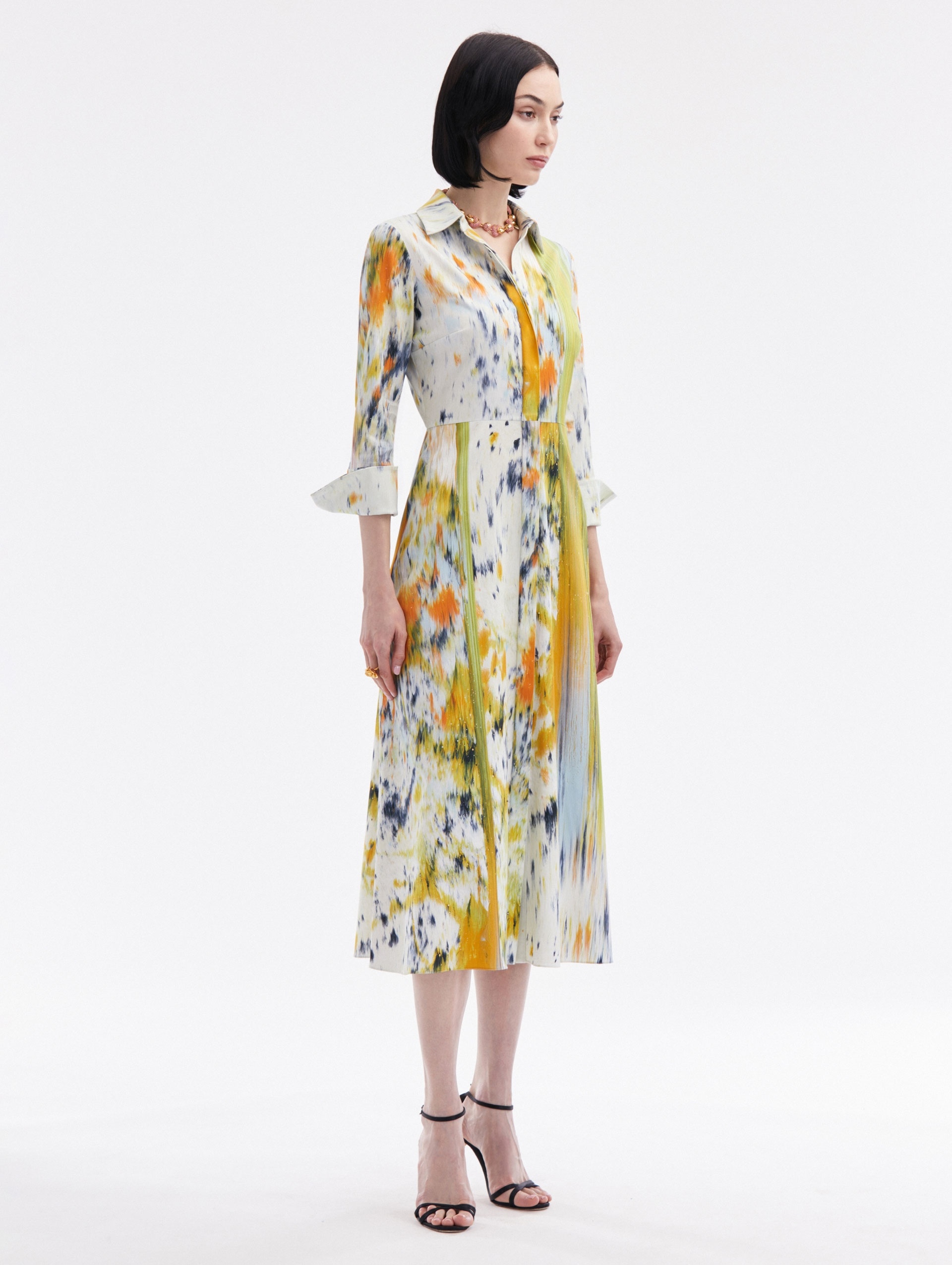 3/4 SLEEVE ABSTRACT BRUSHSTROKE DRESS - 3