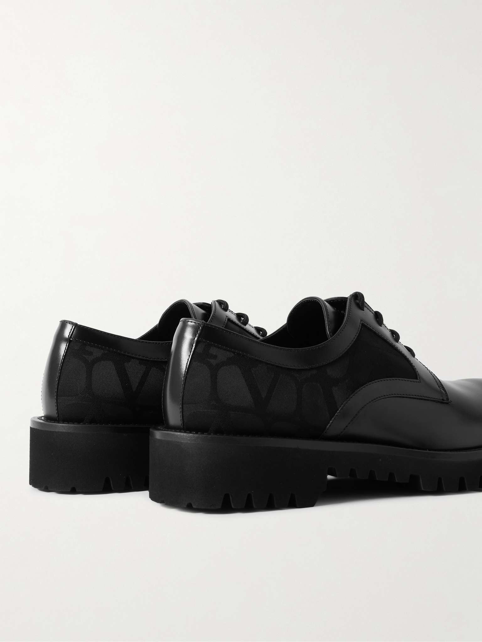 Glossed-Leather and Logo-Jacquard Satin Derby Shoes - 5