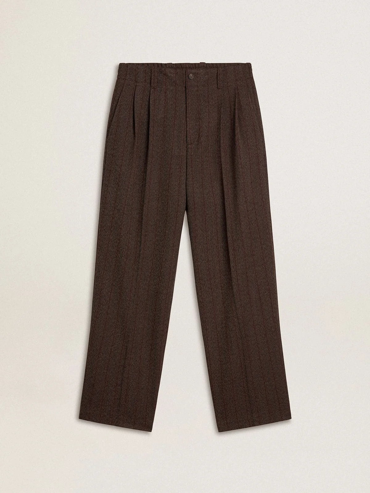Men's joggers in dark brown wool with thin striped pattern - 1