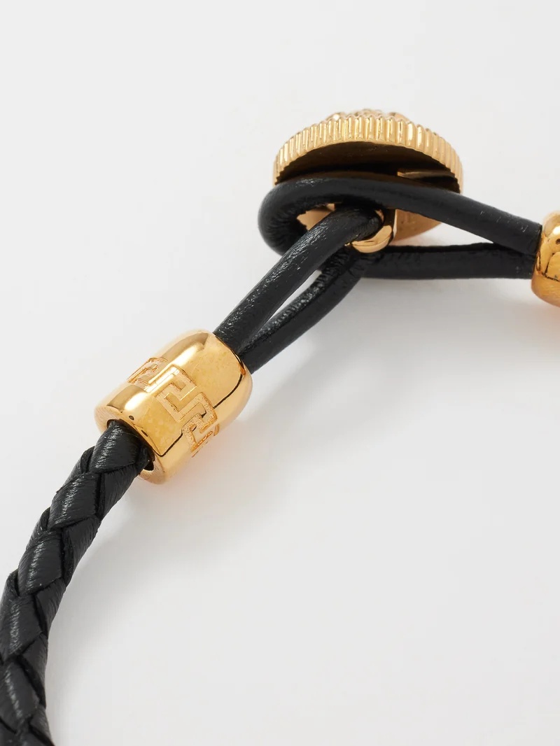 Medusa-medallion leather bracelet - 5