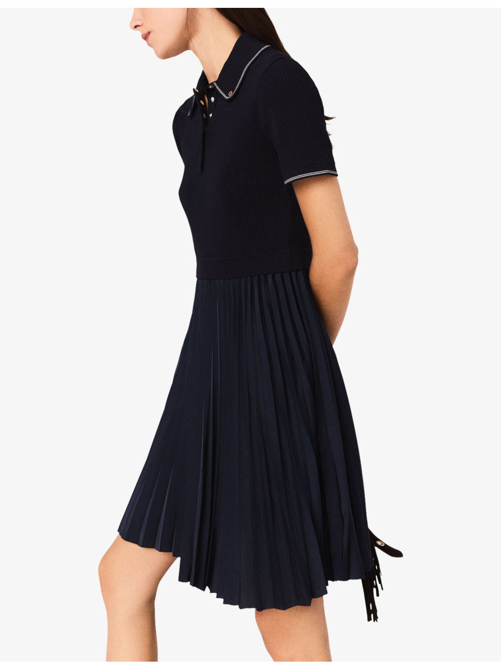 Polo-Collar Pleated Stretch-Woven Mini Dress - 4