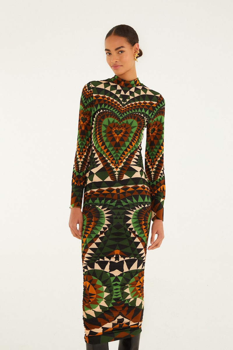 Multicolor Heart Deco Long Sleeve Jersey Midi Dress 4