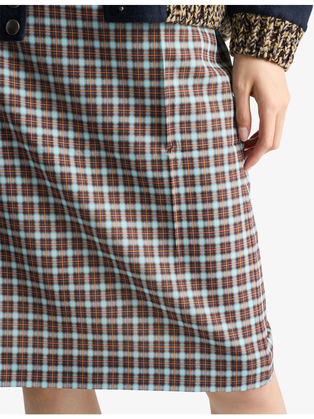 Checked Stretch-Silk Midi Skirt - 6