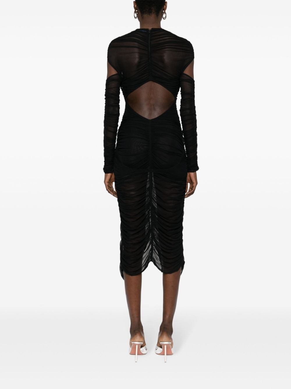 draped semi-sheer mesh dress - 4