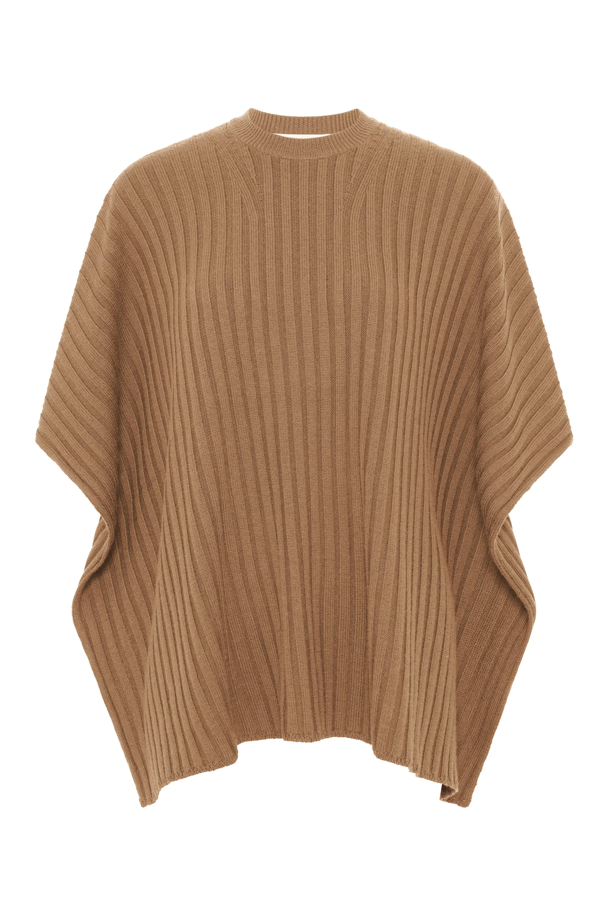 Baron Knit Cropped Poncho in Camel Merino Wool Cashmere - 1