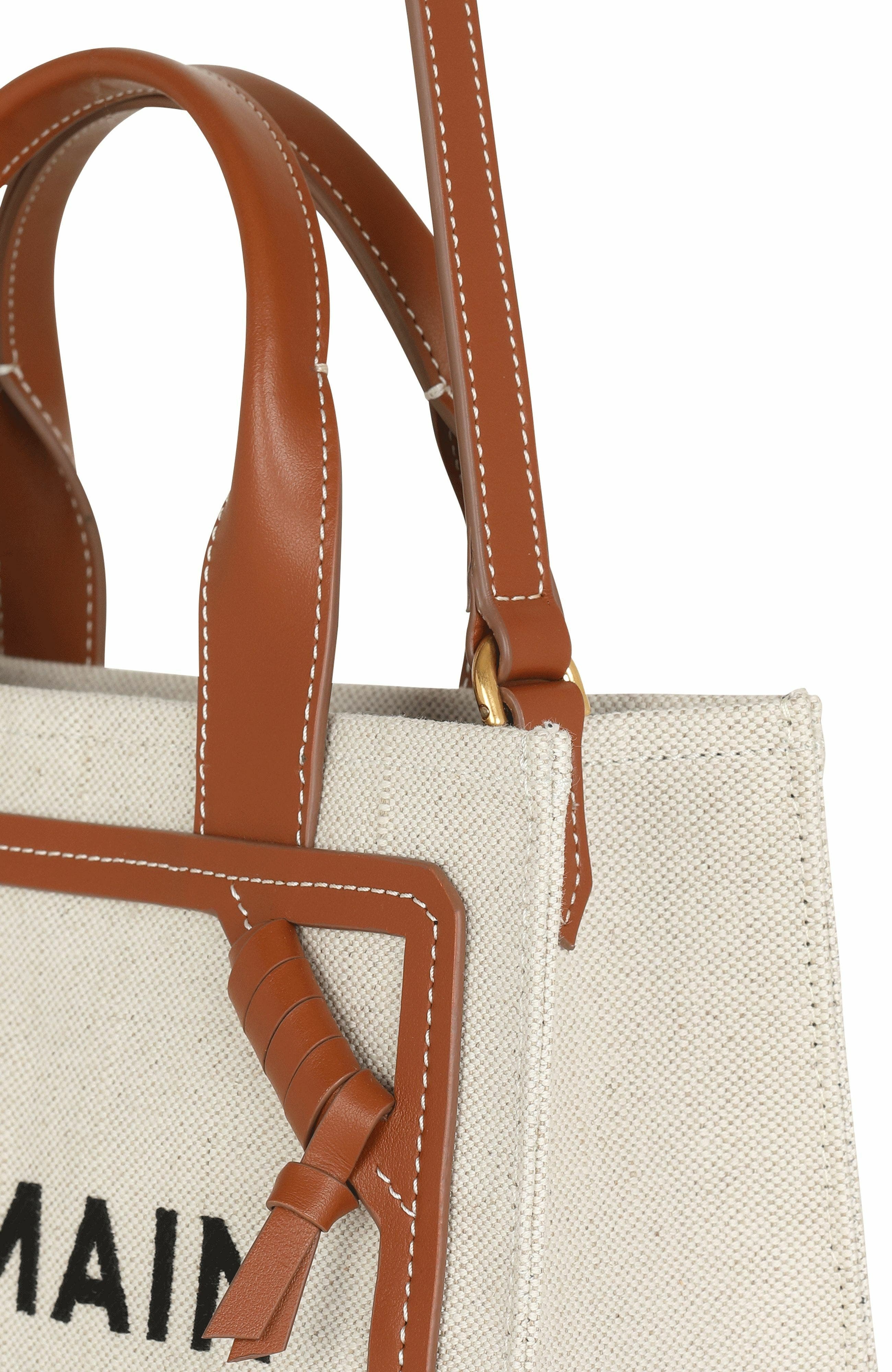 Balmain B-Army small tote bag in canvas and leather in Beige at Nordstrom - 6