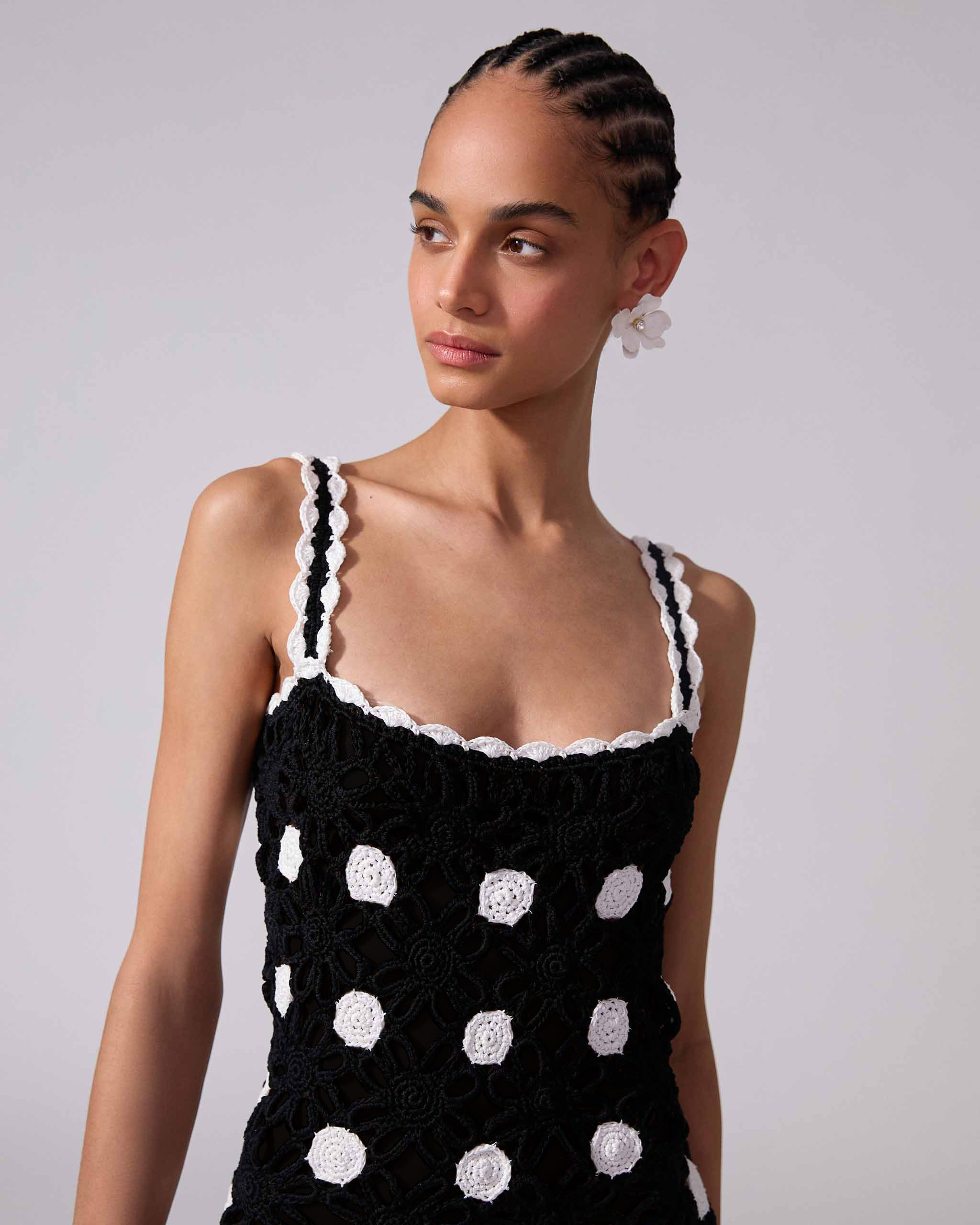 Crocheted Polka Dot Midi Dress - 4