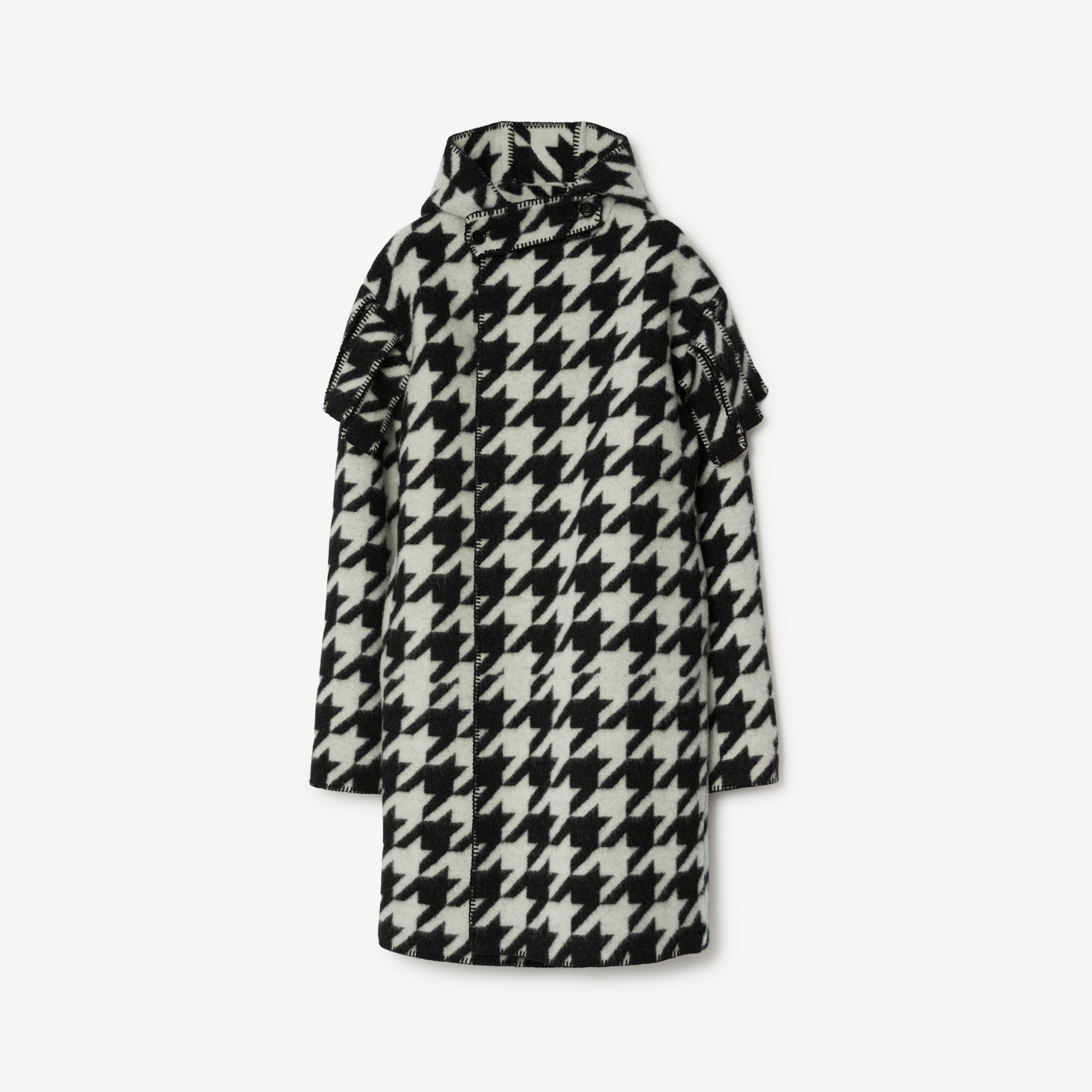 Houndstooth Wool Blanket Cape - 1