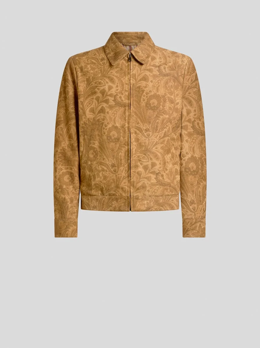 SUEDE JACKET WITH FLORAL PAISLEY MOTIF AND ZIP - 1