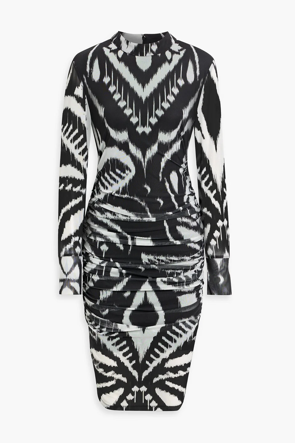 Ruched printed stretch-tulle midi dress - 1