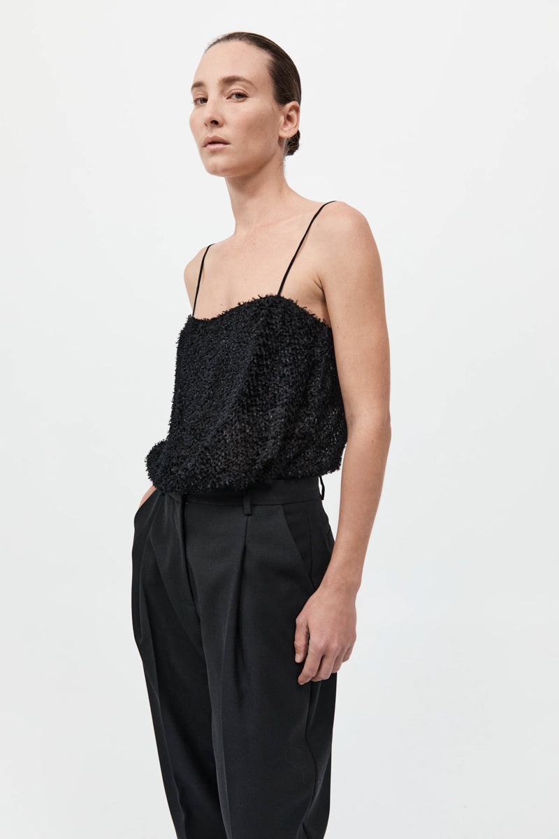 Feathered Silk Cami - Black - 2