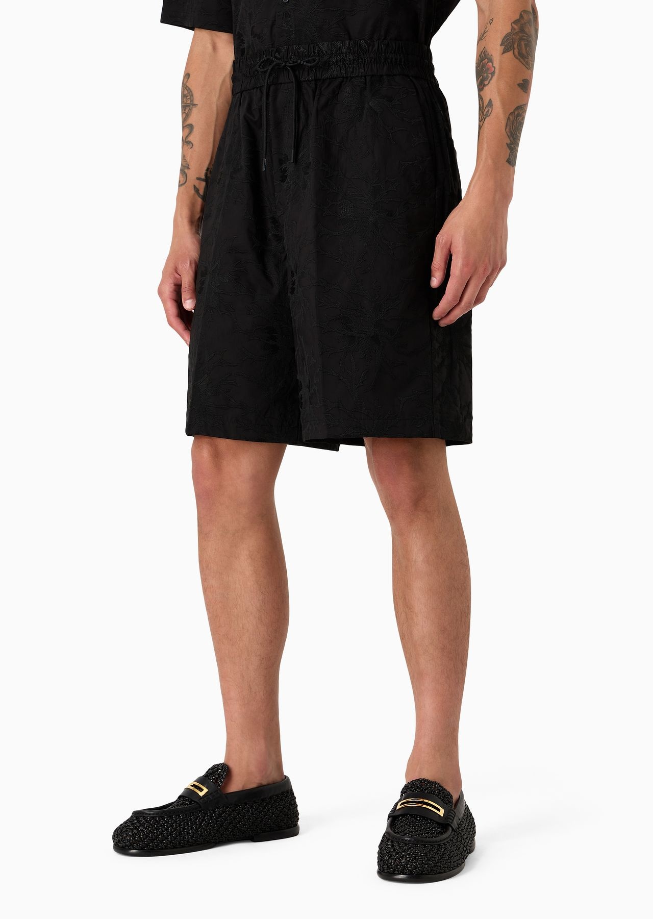 Poplin drawstring Bermuda shorts with all-over ramage embroidery - 2