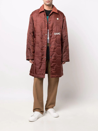 OAMC quilted logo-print coat outlook