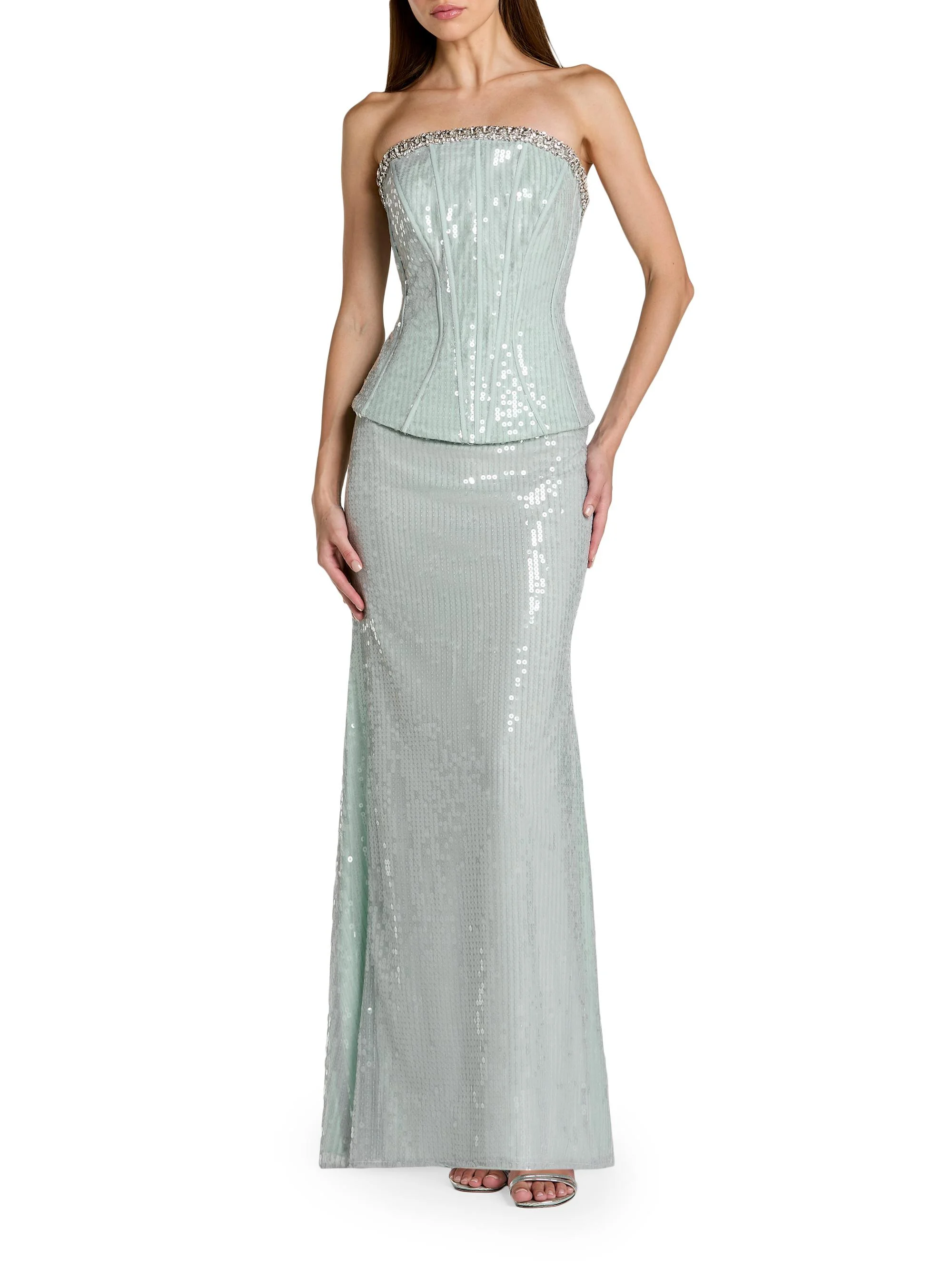 Women's Sequined Peplum Strapless Gown - Pale Blue - 1