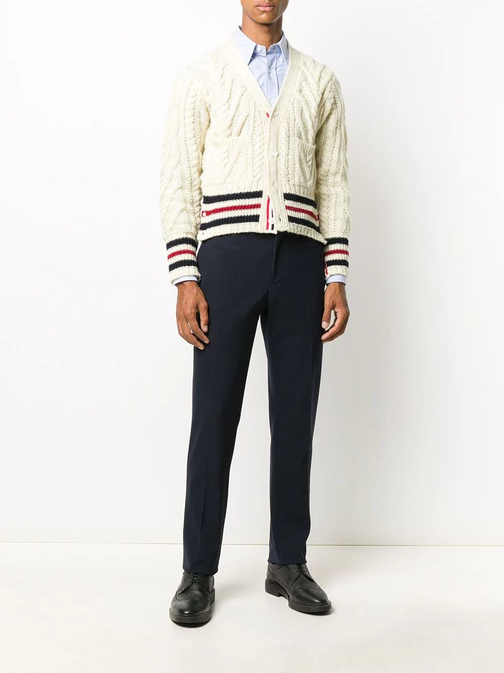 stripe-trim cable-knit cardigan - 2