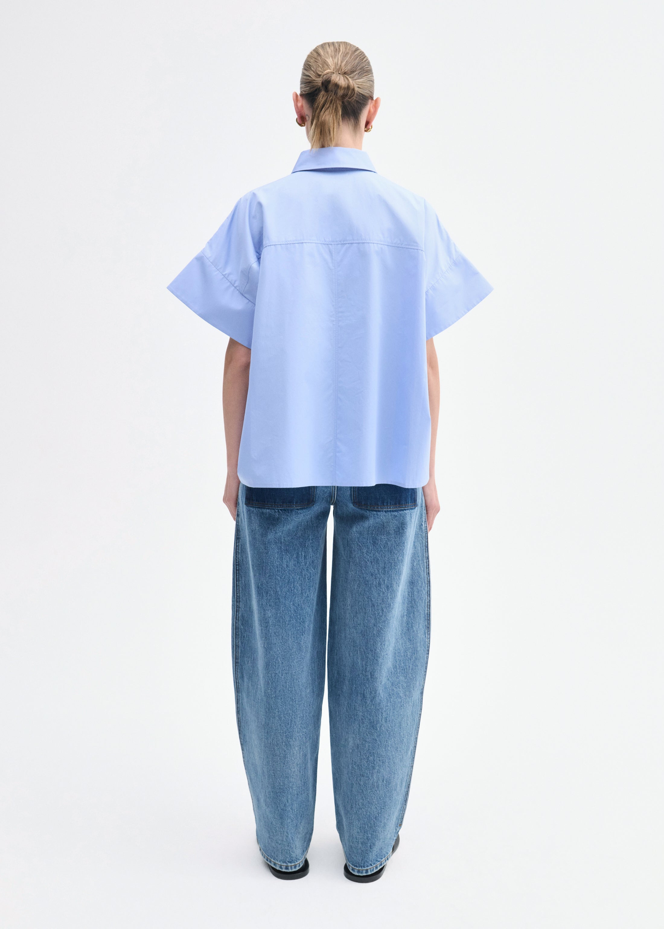 Boxy Short Sleeve Shirt in Cotton Poplin - 5
