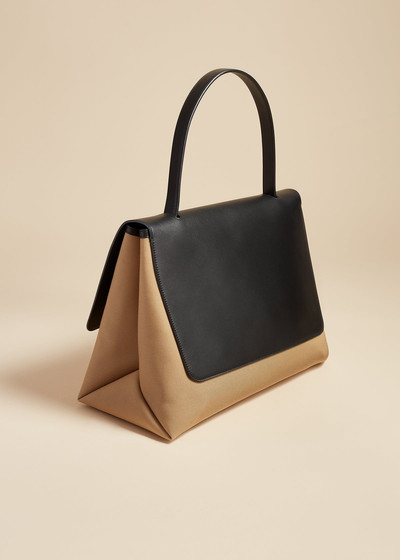 KHAITE The Large Lia Bag in Black Leather and Honey Canvas outlook