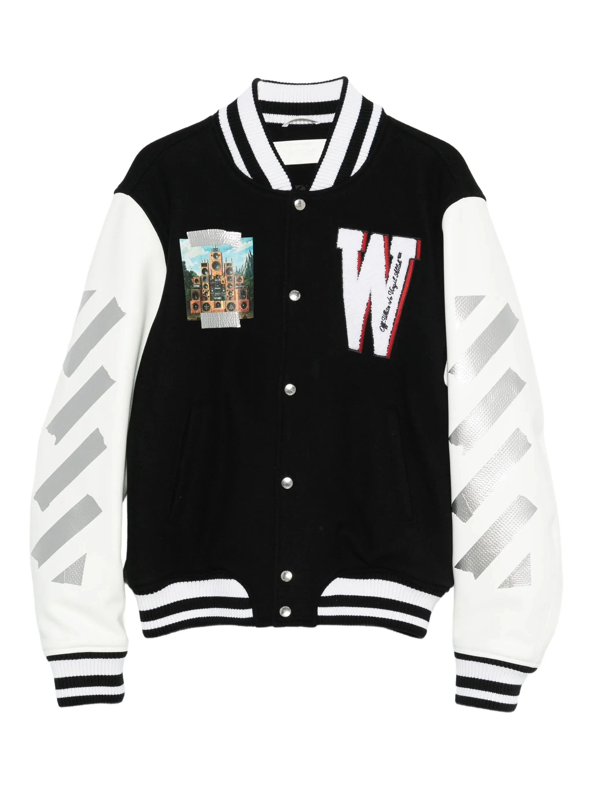Off-white Appliqué Diag-stripe Varsity Jacket - 1