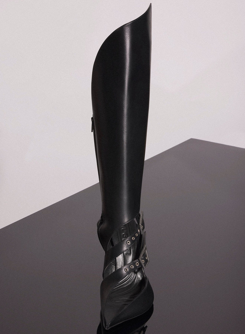 black leather buckled fang 95 knee high boots 3