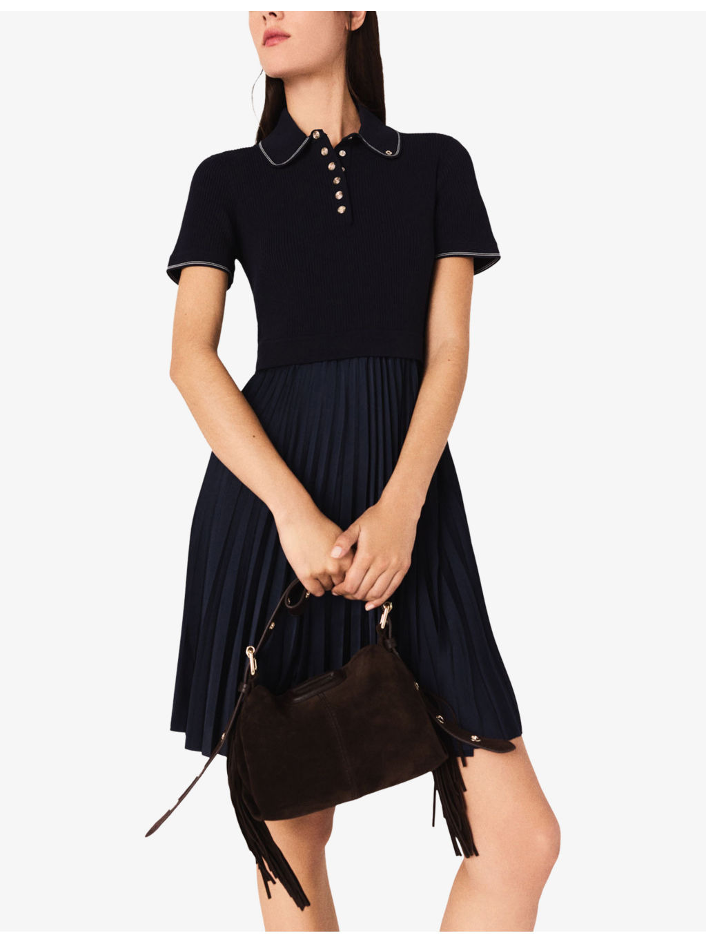 Polo-Collar Pleated Stretch-Woven Mini Dress - 3