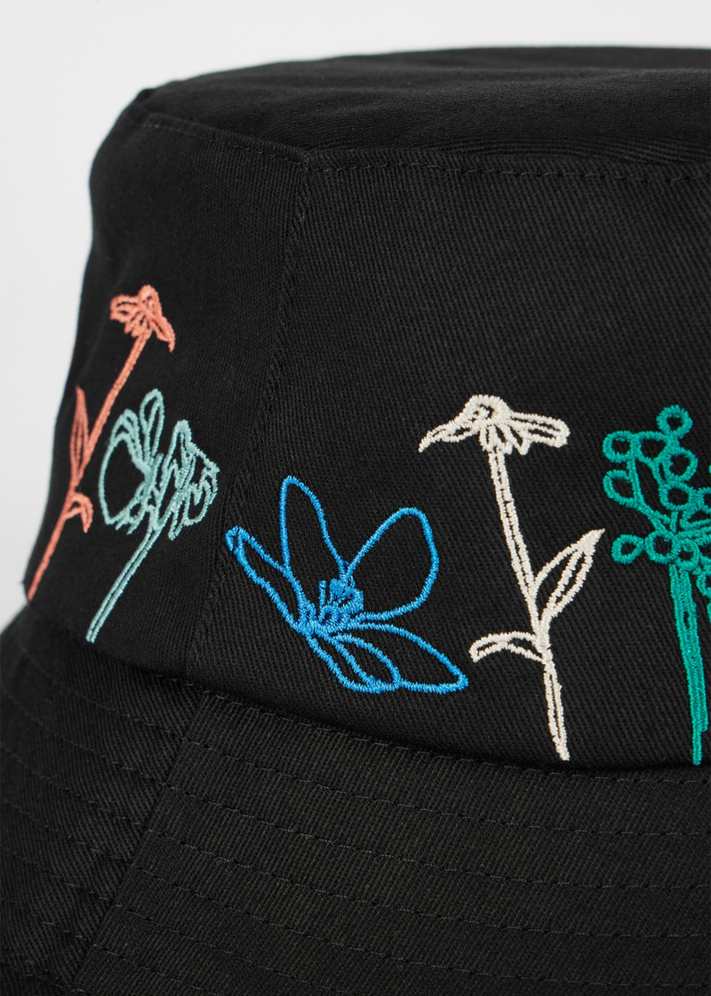 Women's Black Bucket Hat with Floral Embroidery 3